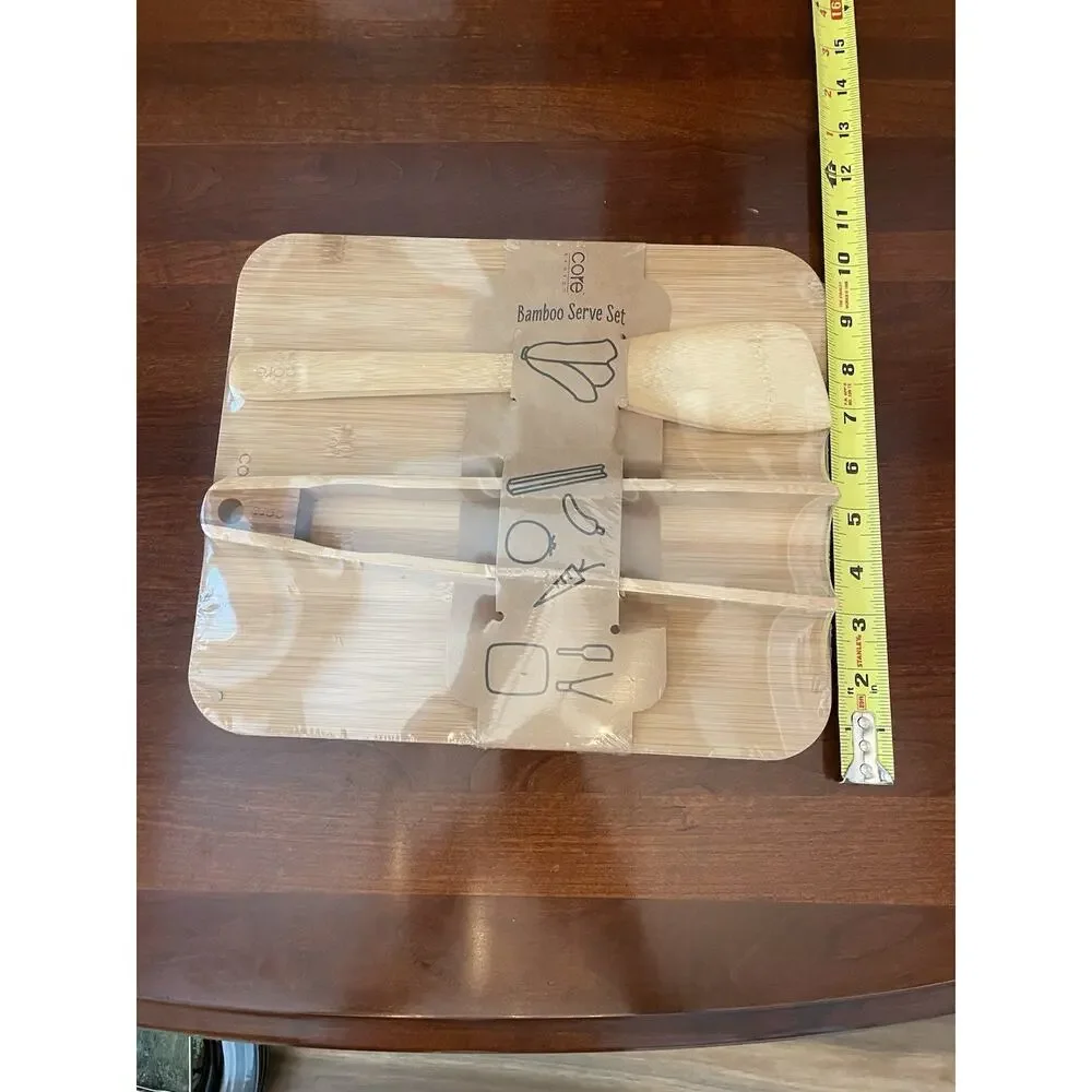 New Core Bamboo Bamboo Serve Set Serving Board Spatula Tongs Sealed